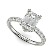 Sylvie Emerald Cut Pave Hidden Halo 4 Prong Claw Set Engagement Ring Setting - Nivetta